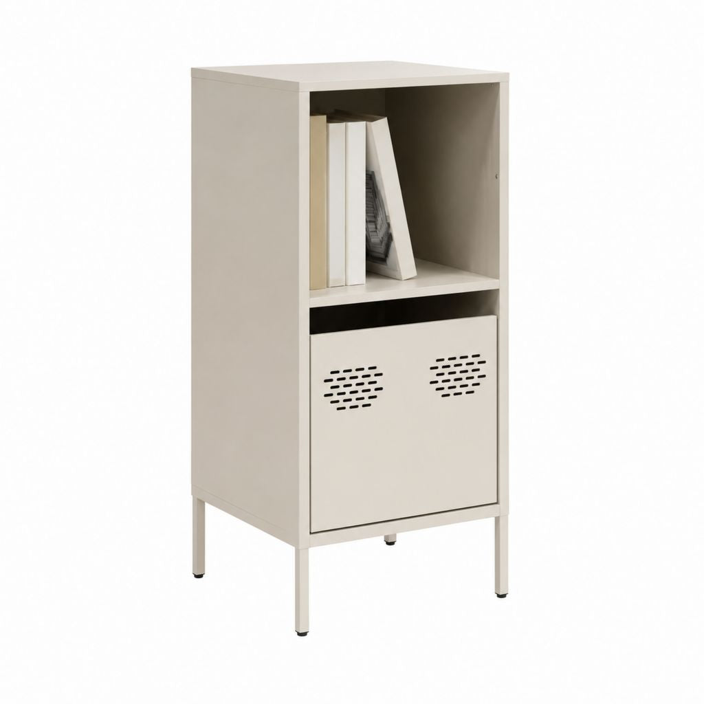 Credenza stretta in acciaio beige con vano aperto e anta 40 x 35 x 100 cm