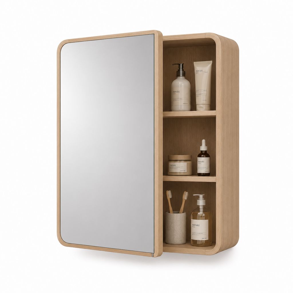 Armadietto bagno sospeso con specchio scorrevole rovere MDF 60 x 15 x 80 cm