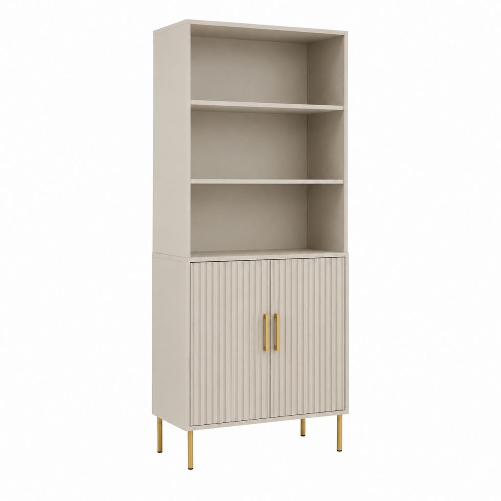 Credenza alta con libreria beige in pannello di particelle 80 x 40 x 180 cm