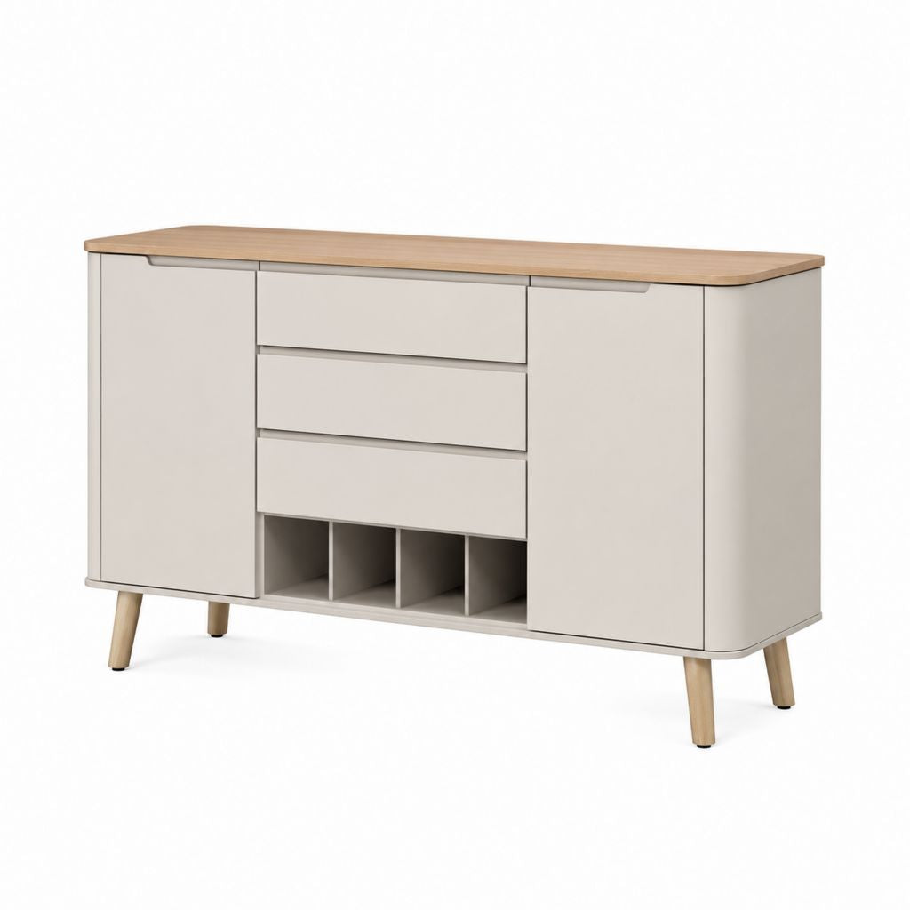 Credenza da sala da pranzo beige e rovere in MDF 160 x 40 x 85 cm con 2 ante 3 cassetti e 4 vani