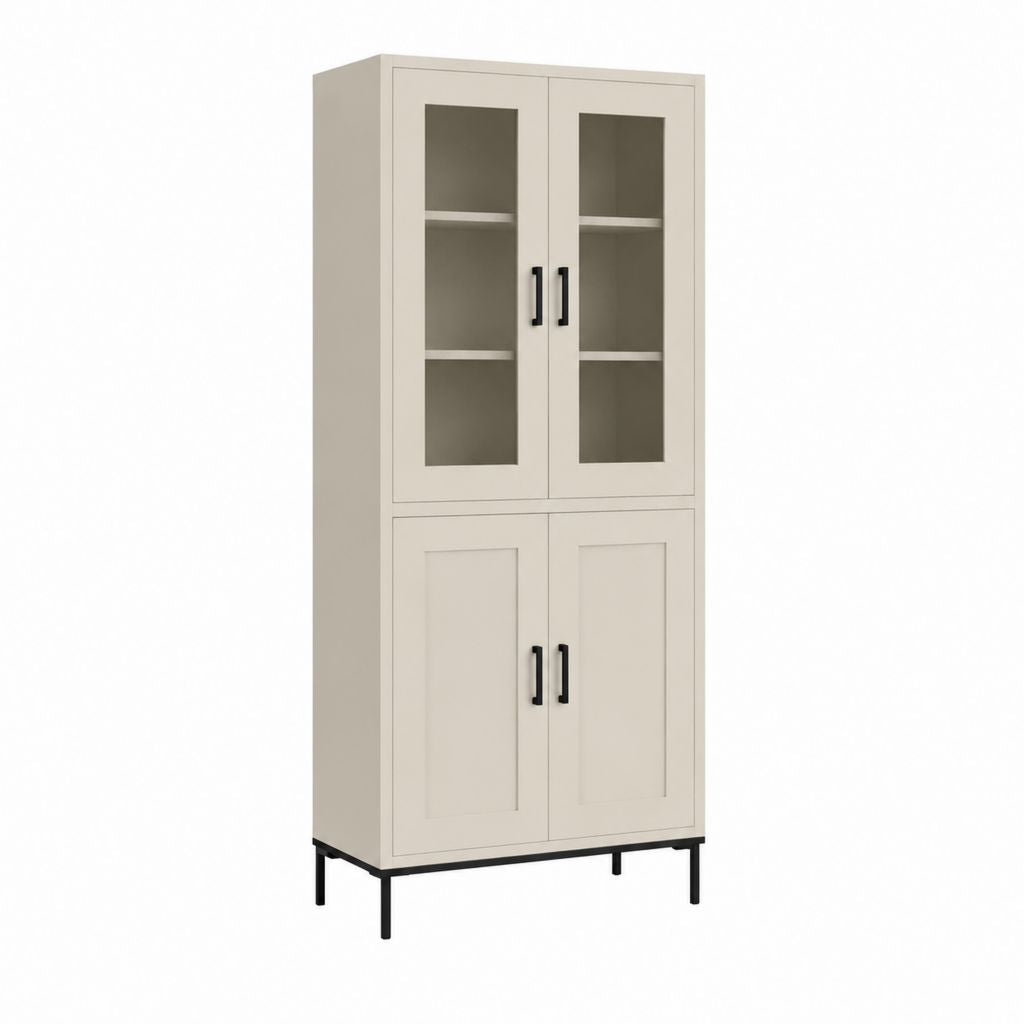 Vetrina da sala da pranzo beige in MDF e vetro rettangolare 80 x 40 x 180 cm