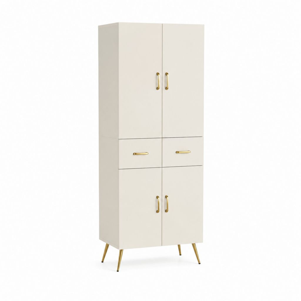 Credenza alta 4 ante 2 cassetti avorio in pannello truciolare nobilitato rettangolare 80 x 40 x 180 cm