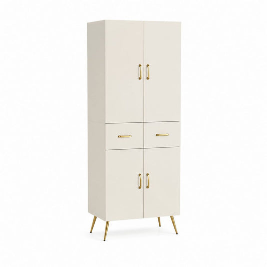 Credenza alta 4 ante 2 cassetti avorio in pannello truciolare nobilitato rettangolare 80 x 40 x 180 cm