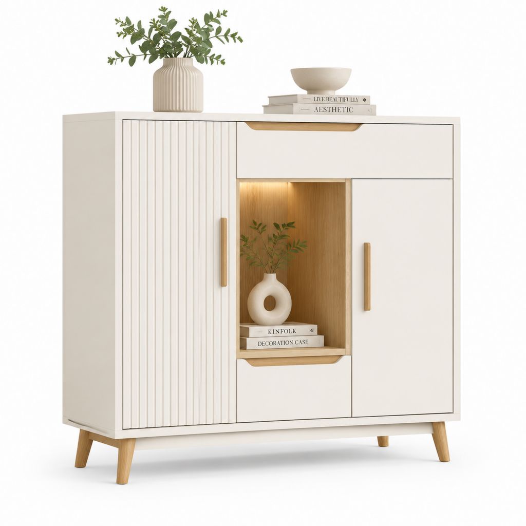 Credenza da sala da pranzo bianca e rovere in MDF 120 x 40 x 120 cm