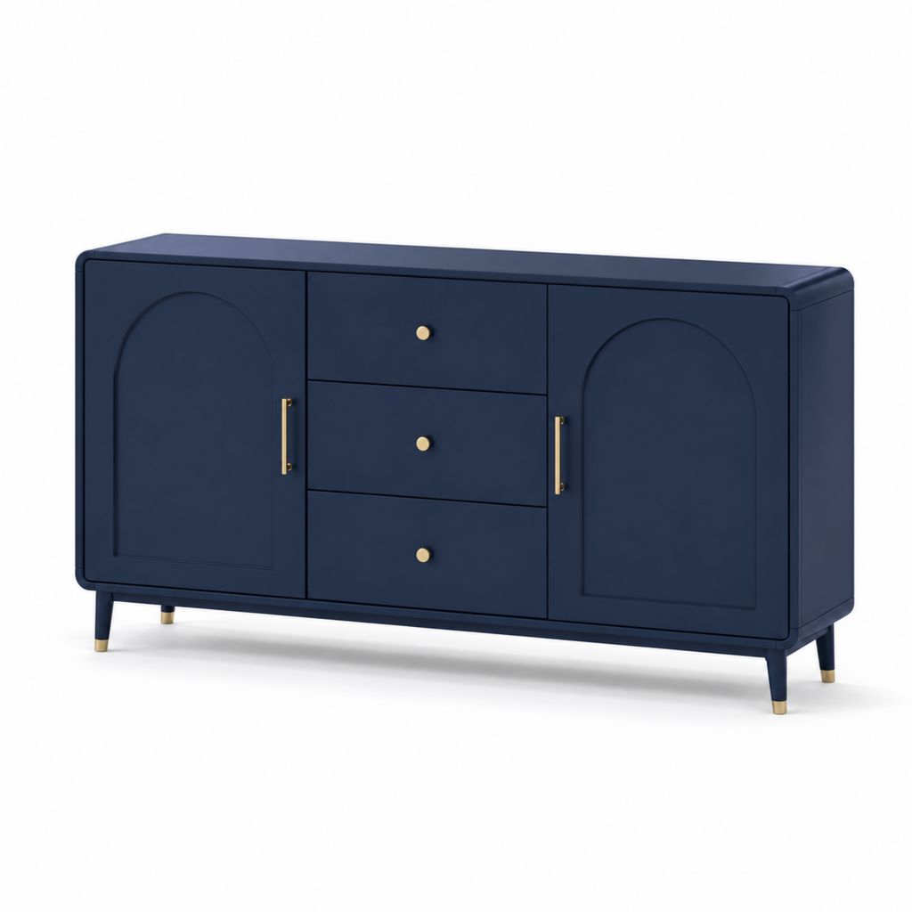 Credenza da sala da pranzo blu navy in MDF con 2 ante e 3 cassetti 160 x 40 x 80 cm