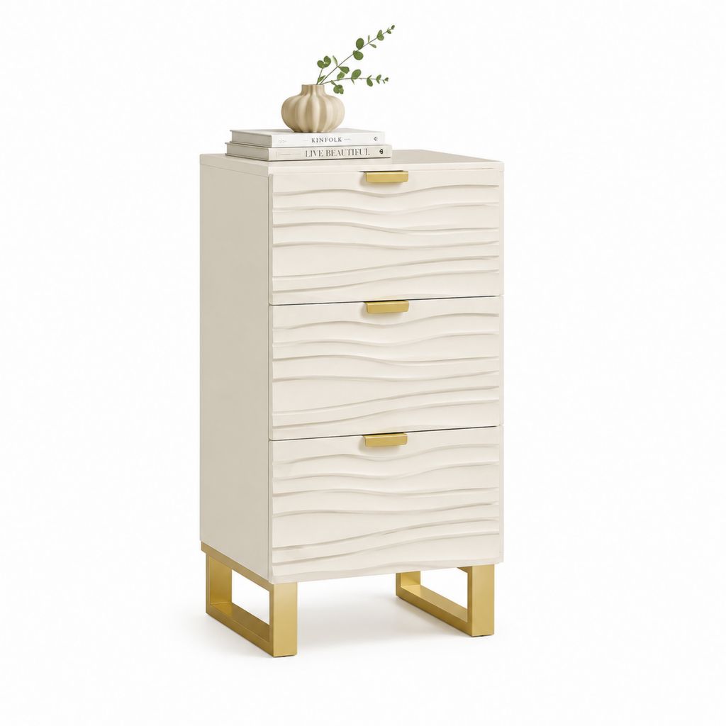 Credenza a 3 cassetti avorio in MDF con gambe dorate 60 x 40 x 110 cm