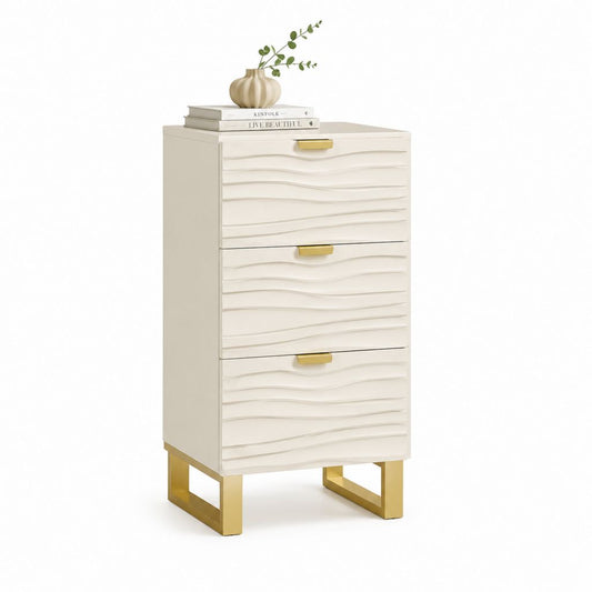 Credenza a 3 cassetti avorio in MDF con gambe dorate 60 x 40 x 110 cm