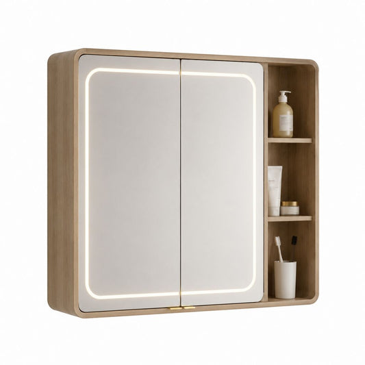 Armadietto bagno con specchio LED rovere MDF 80 x 15 x 60 cm