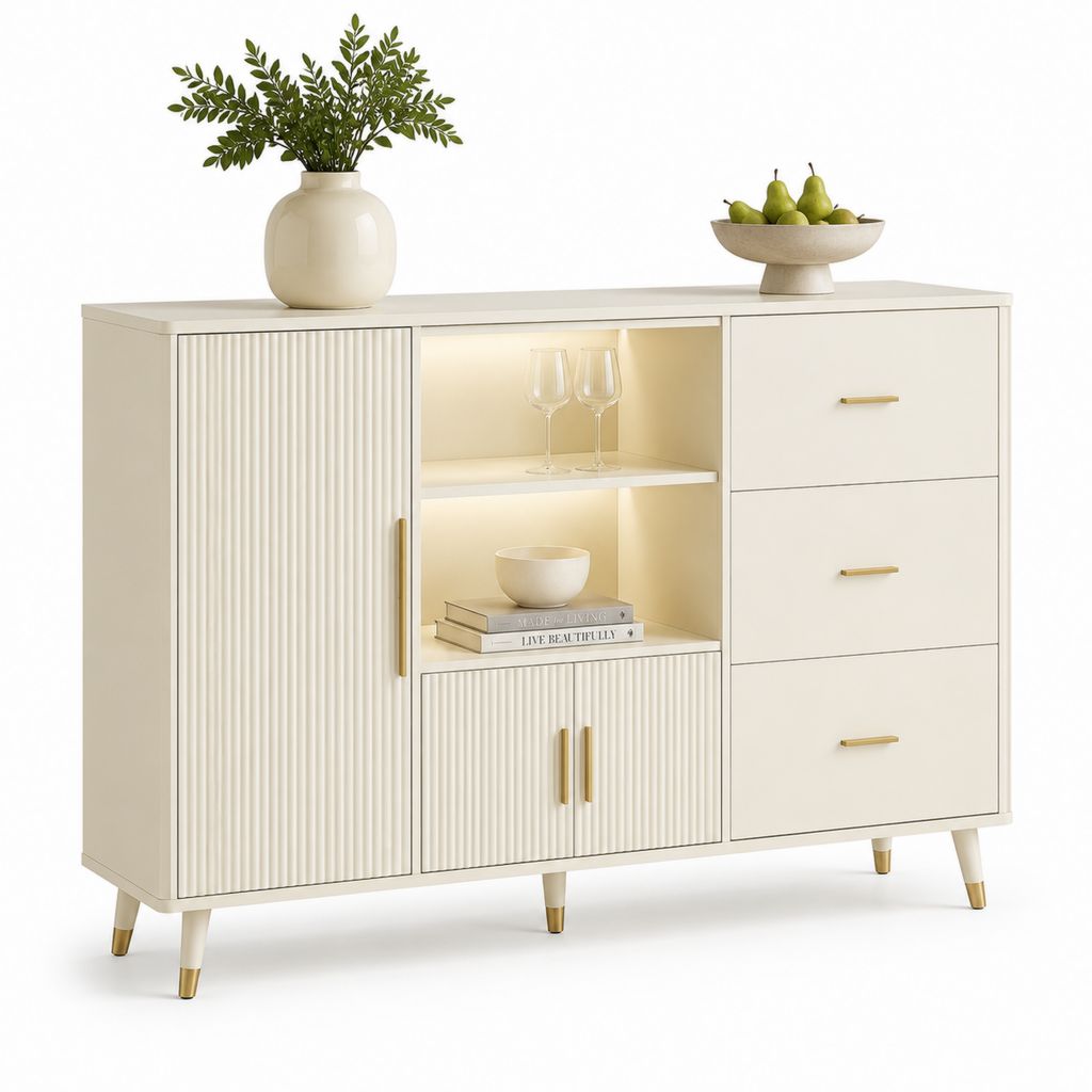 Credenza da sala da pranzo avorio in MDF e pannelli truciolari rettangolare 120 x 40 x 90 cm