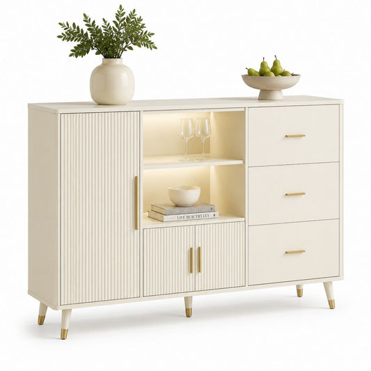 Credenza da sala da pranzo avorio in MDF e pannelli truciolari rettangolare 120 x 40 x 90 cm