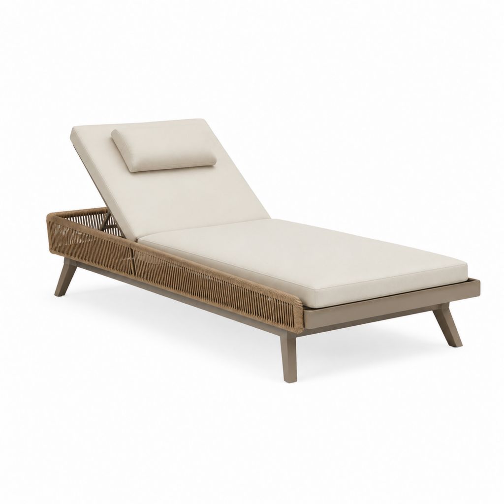 Lettino prendisole reclinabile beige in alluminio e corda sintetica 200 x 70 x 34 cm