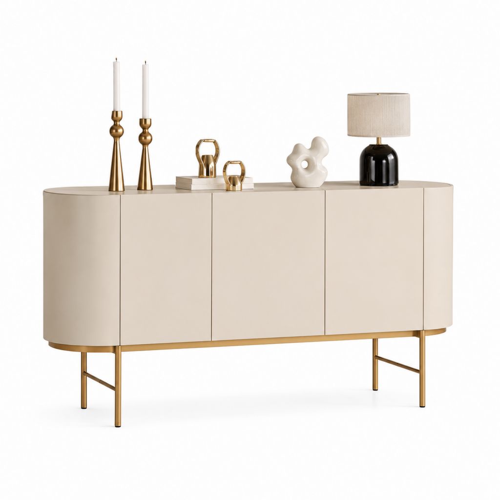 Credenza da sala da pranzo beige in MDF laccato con 4 ante 180 x 45 x 85 cm