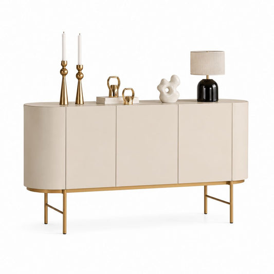 Credenza da sala da pranzo beige in MDF laccato con 4 ante 180 x 45 x 85 cm