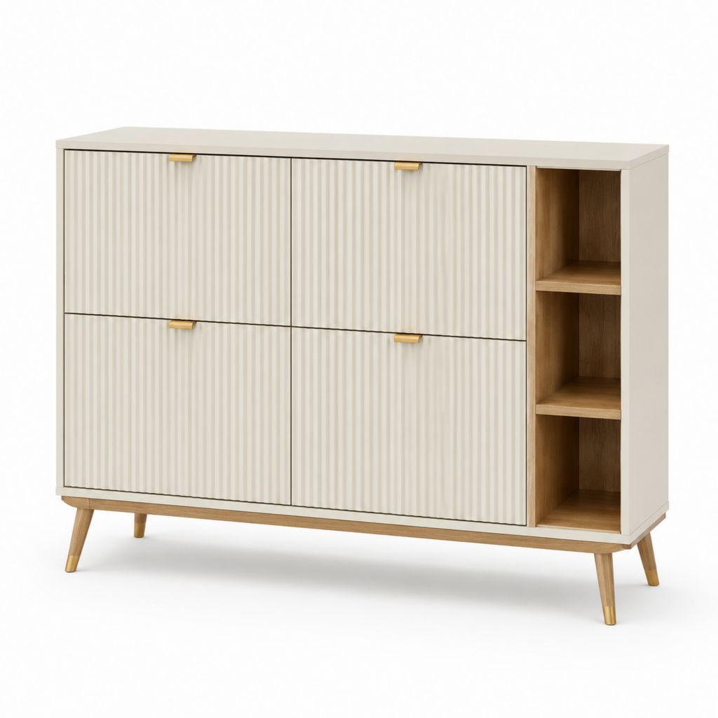 Credenza da sala da pranzo rettangolare avorio in MDF laminato con 4 ante e vani a giorno 120 x 40 x 90 cm