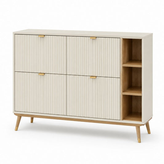 Credenza da sala da pranzo rettangolare avorio in MDF laminato con 4 ante e vani a giorno 120 x 40 x 90 cm