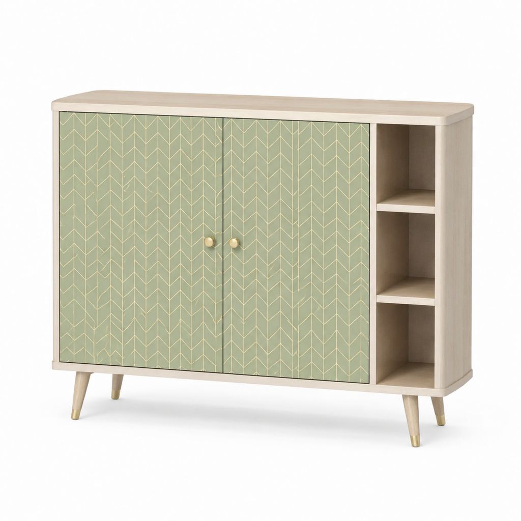 Credenza da sala da pranzo verde salvia e rovere chiaro in MDF 120 x 40 x 85 cm