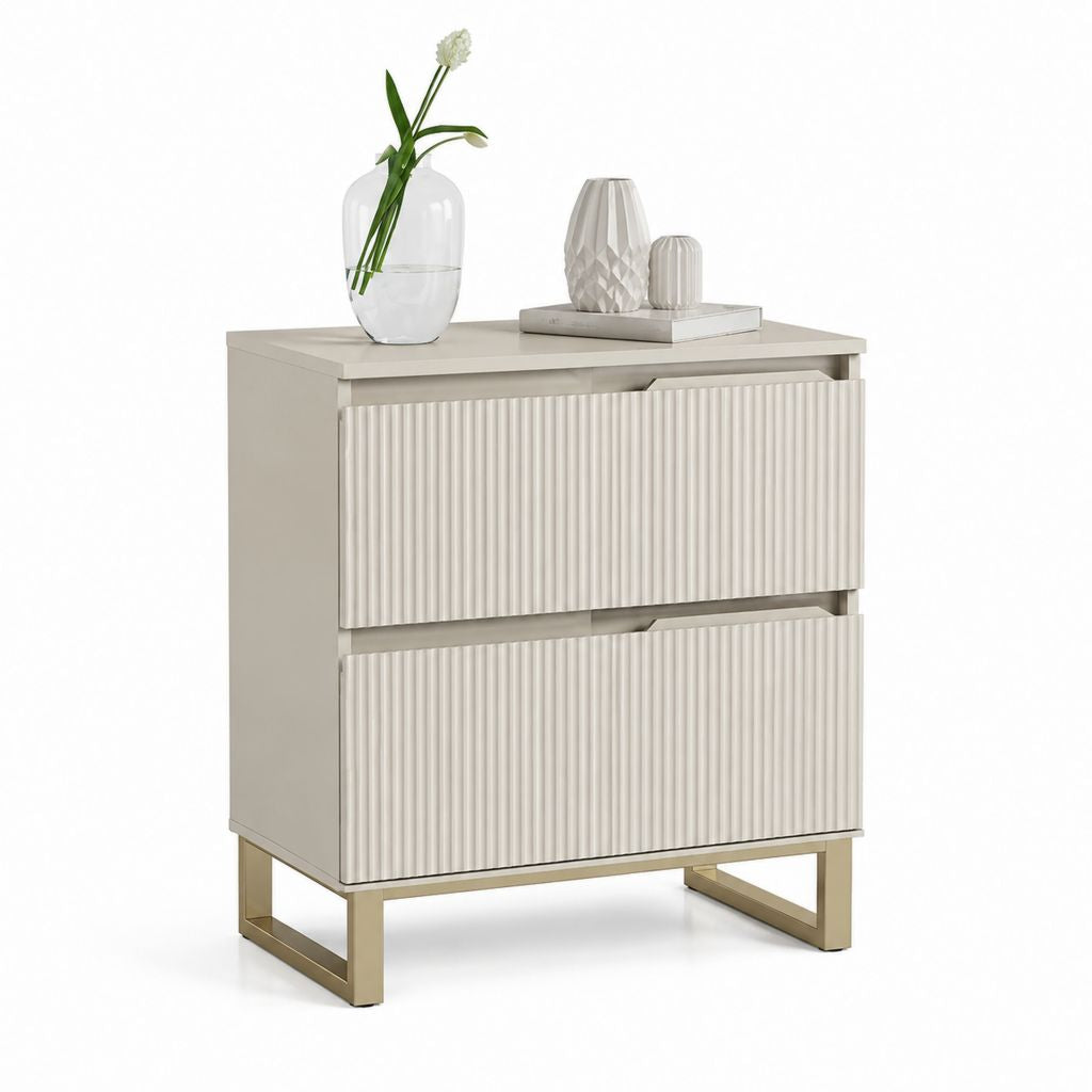 Credenza a 2 cassetti beige in MDF con base in acciaio 80 x 40 x 85 cm