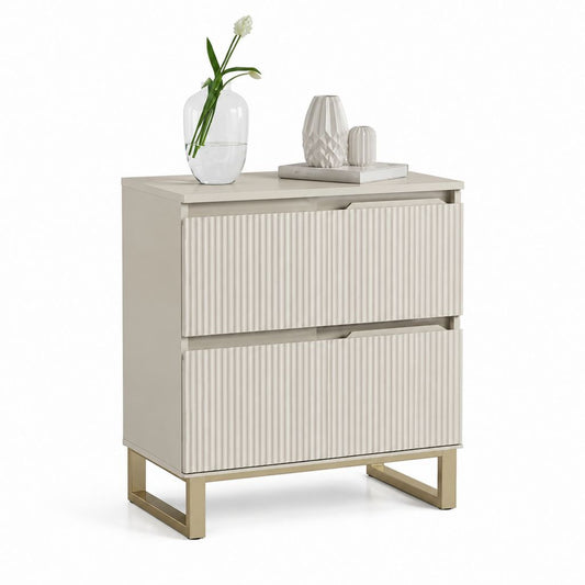 Credenza a 2 cassetti beige in MDF con base in acciaio 80 x 40 x 85 cm