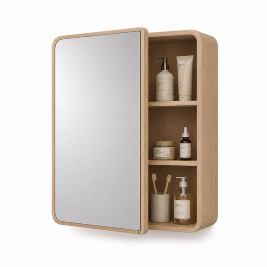 Armadietto bagno sospeso con specchio scorrevole rovere MDF 60 x 15 x 80 cm