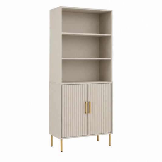 Credenza alta con libreria beige in pannello di particelle 80 x 40 x 180 cm