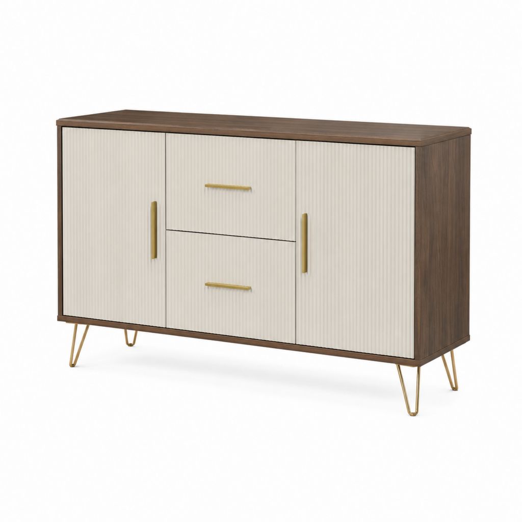 Credenza da sala da pranzo noce e bianco in MDF 160 x 40 x 85 cm con 2 ante e 2 cassetti