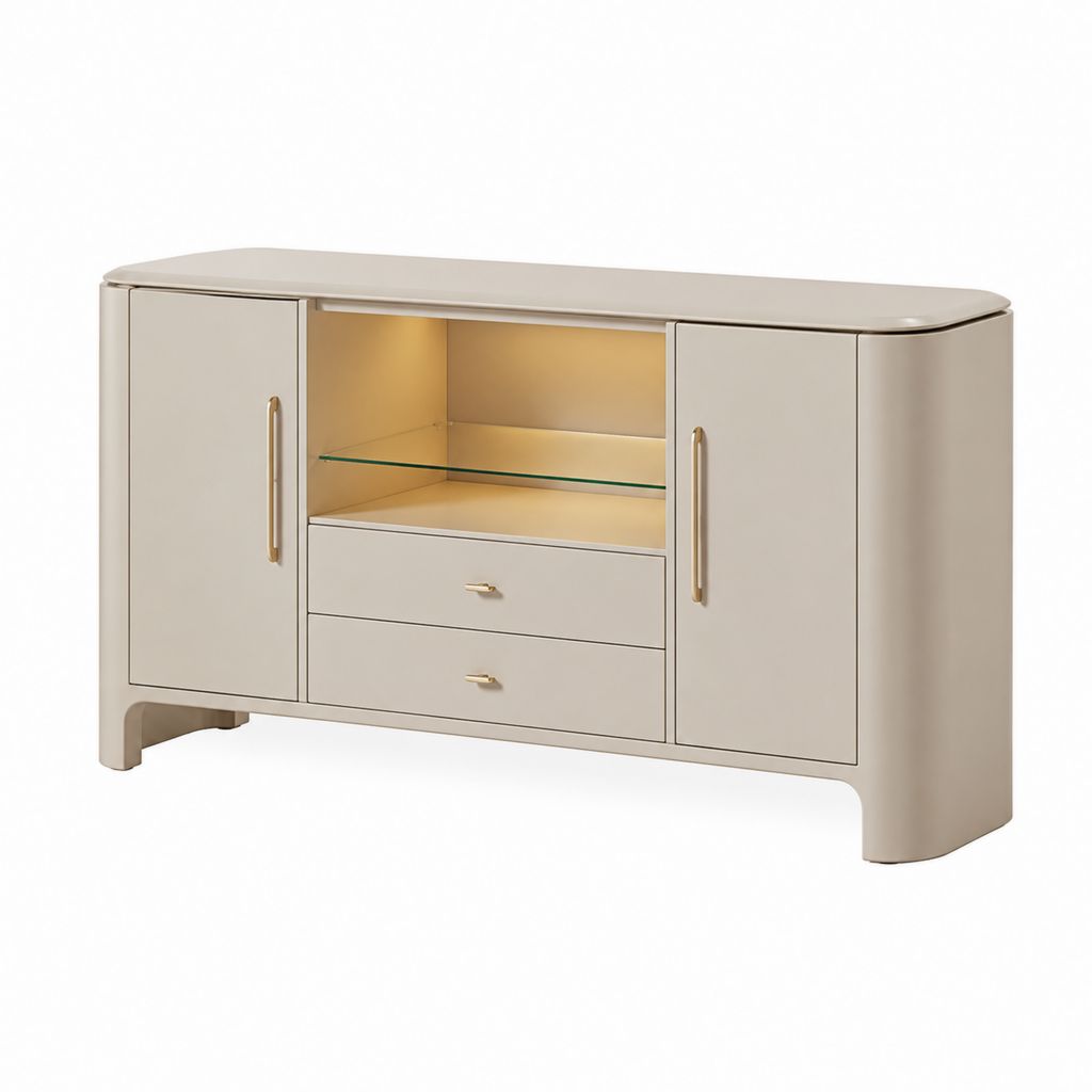 Credenza da sala da pranzo beige in MDF con vano illuminato 160 x 45 x 85 cm