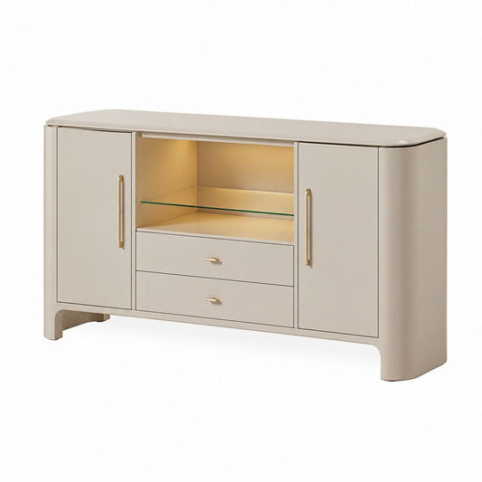 Credenza da sala da pranzo beige in MDF con vano illuminato 160 x 45 x 85 cm