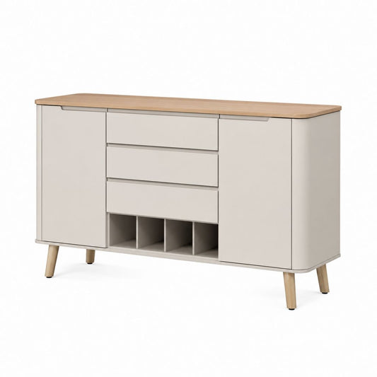 Credenza da sala da pranzo beige e rovere in MDF 160 x 40 x 85 cm con 2 ante 3 cassetti e 4 vani