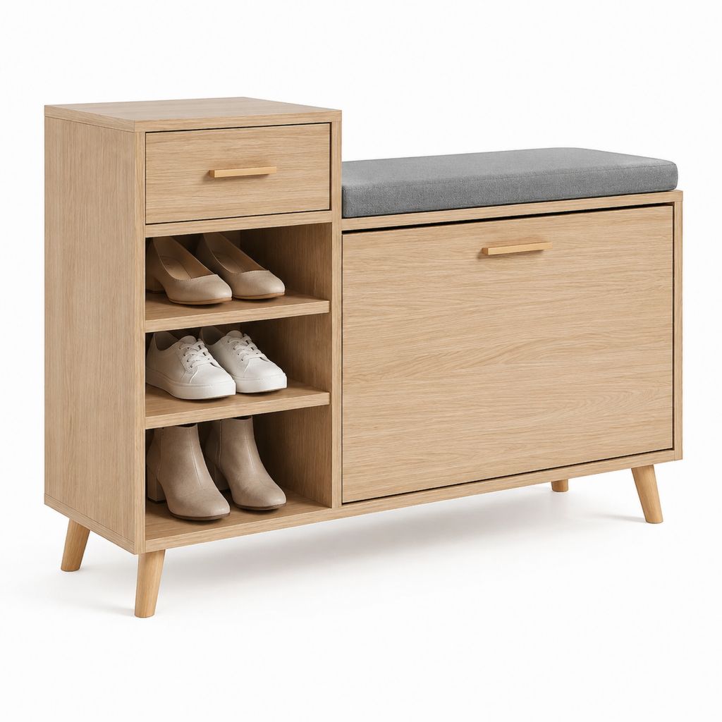 Scarpiera con panca rettangolare rovere chiaro in pannello truciolare 100 x 35 x 85 cm
