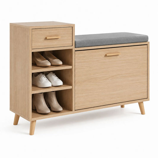 Scarpiera con panca rettangolare rovere chiaro in pannello truciolare 100 x 35 x 85 cm