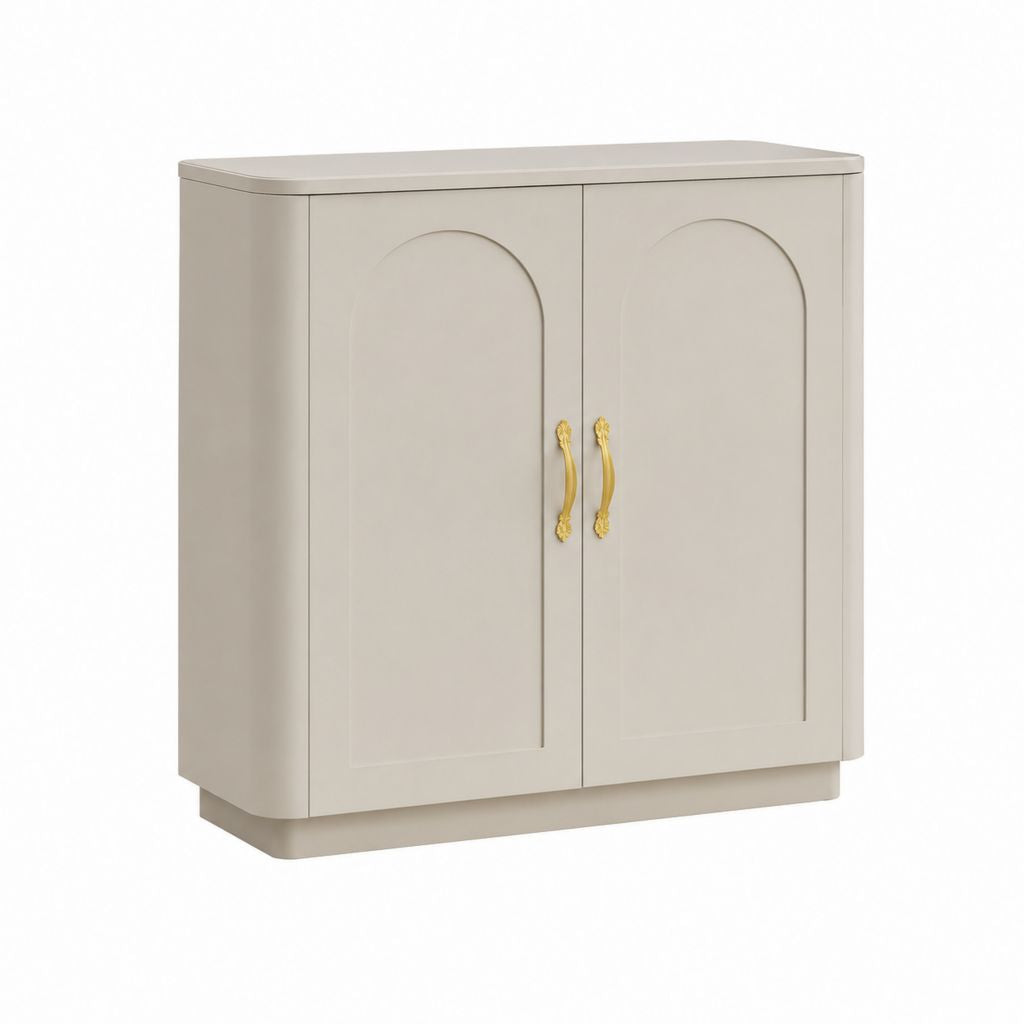 Credenza a 2 ante beige in MDF laccato con maniglie dorate 90 x 40 x 90 cm