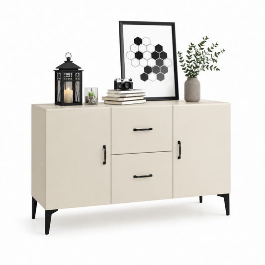 Credenza da sala da pranzo beige in MDF con 2 ante e 2 cassetti 120 x 40 x 80 cm