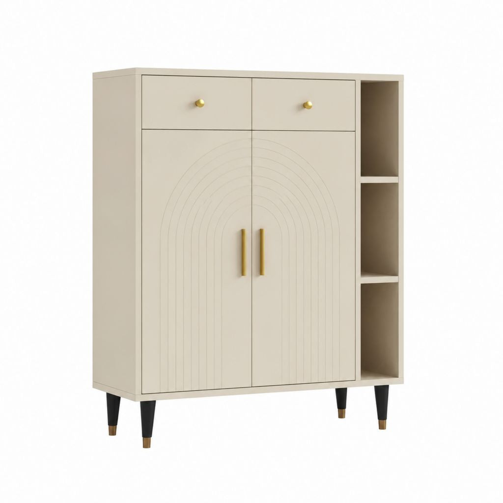 Credenza da sala da pranzo beige in MDF 100 x 40 x 120 cm con 2 ante 2 cassetti e ripiani aperti